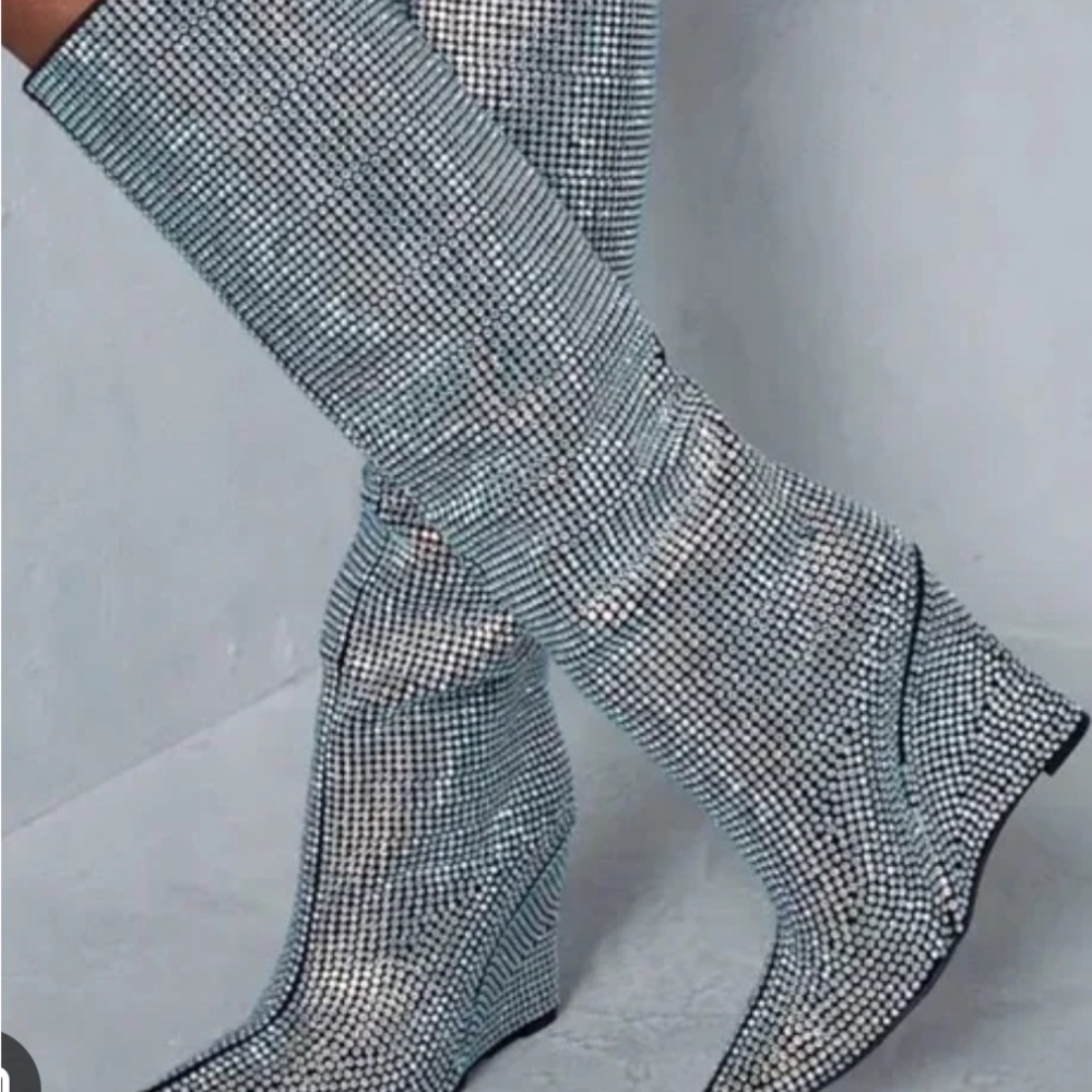 Gianni Bini Silver Over the Knee Boots with Rhinestones